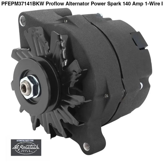  PFEPM37141BKW Proflow Alternator Power Spark, 140 Amp 1-Wire, Internal Regulator, Black Wrinkle, V-Belt, For Ford, Falcon, Each