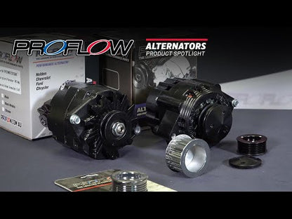 PFEPM37293BKW Proflow Alternator Power Spark, 140 Amp 1-Wire, Internal Regulator, Black Wrinkle, V-Belt, Chev, For Holden, Commodore, Torana, Each