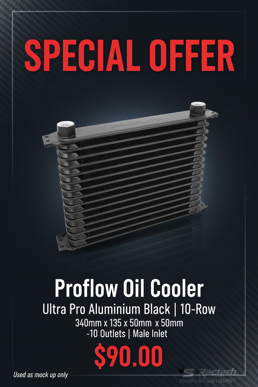 Proflow Oil Cooler, Ultra Pro Aluminium Black, 10-Row, 340mm x 135mm x 50mm MALE AN10 lnlet/Outlet