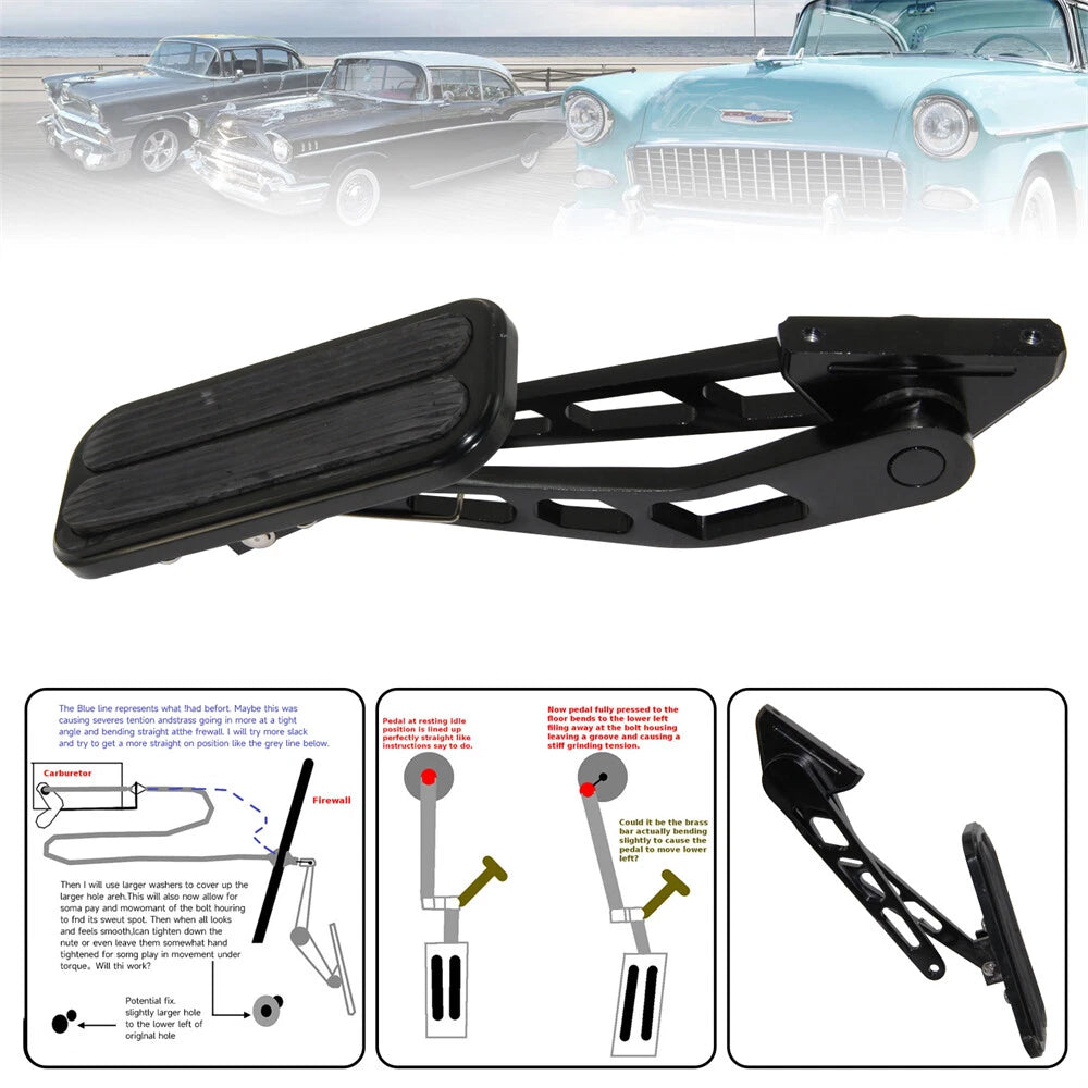 Black car footrest with installation instructions and vintage cars in the background