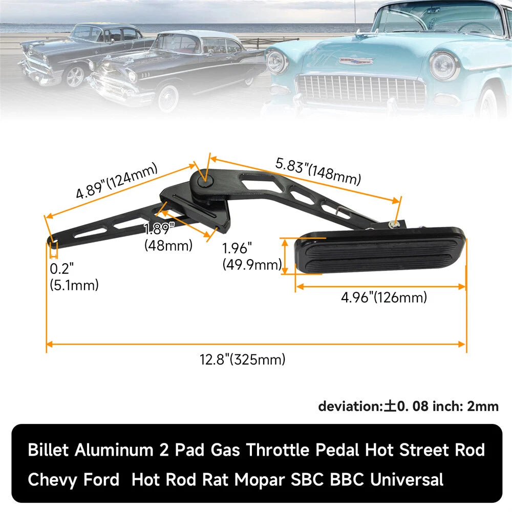 Universal Black Steel Billet Aluminum Gas Throttle Pedal Kit with Rubber Insert -05ITD001ABK