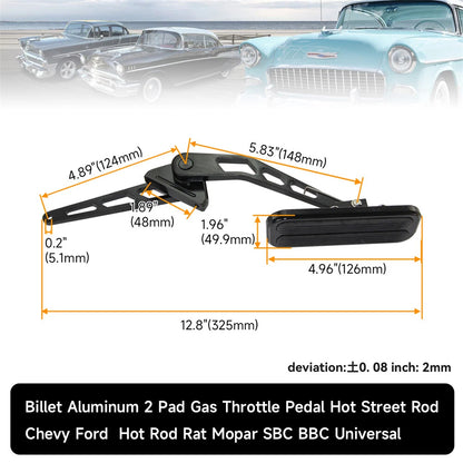 Universal Black Steel Billet Aluminum Gas Throttle Pedal Kit with Rubber Insert -05ITD001ABK