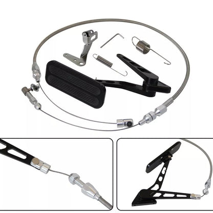 Billet Gas Pedal+ 24" Stainless Throttle Cable Bracket Spring Kit Hot Rod Black - 05ITD001CBK