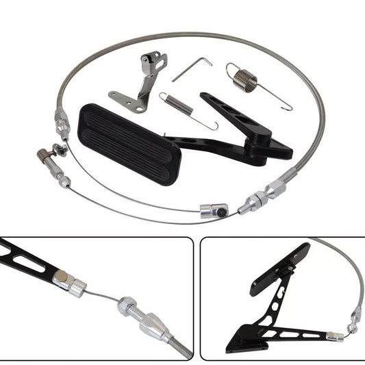 Billet Gas Pedal+ 24" Stainless Throttle Cable Bracket Spring Kit Hot Rod Black - 05ITD001CBK