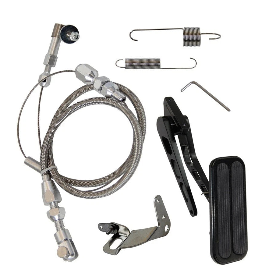 Billet Gas Pedal+ 24" Stainless Throttle Cable Bracket Spring Kit Hot Rod Black - 05ITD001CBK