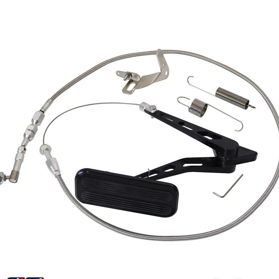 Billet Gas Pedal+ 24" Stainless Throttle Cable Bracket Spring Kit Hot Rod Black - 05ITD001CBK