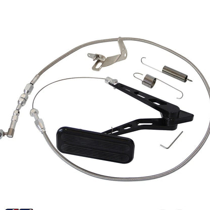 Billet Gas Pedal+ 24" Stainless Throttle Cable Bracket Spring Kit Hot Rod Black - 05ITD001CBK