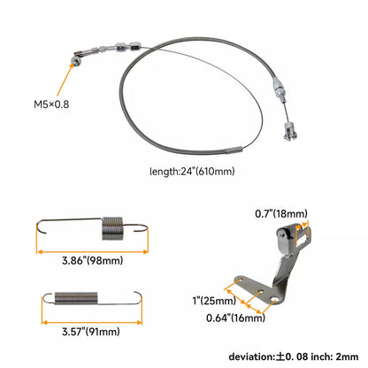 Billet Gas Pedal+ 24" Stainless Throttle Cable Bracket Spring Kit Hot Rod Black - 05ITD001CBK