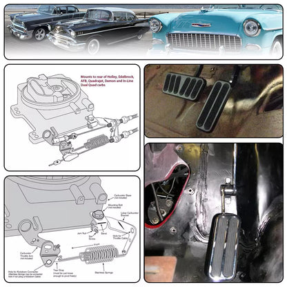 Billet Gas Pedal+ 24" Stainless Throttle Cable Bracket Spring Kit Hot Rod Black - 05ITD001CBK