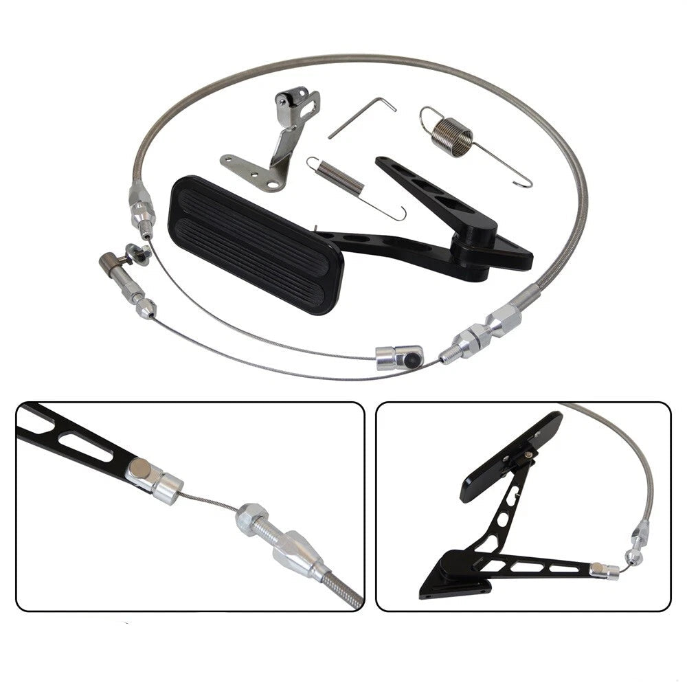 Billet Gas Pedal Kit with 24" Throttle Cable - Black Aluminium Hot Rod (05ITD001CBK) by SS Racetech Rods & Customs