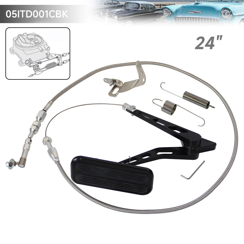 Billet Gas Pedal Kit with 24" Throttle Cable - Black Aluminium Hot Rod (05ITD001CBK) by SS Racetech Rods & Customs