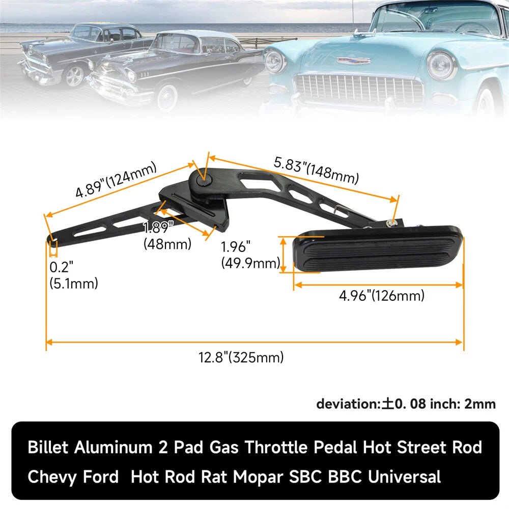 Universal Black Steel Billet Aluminum Gas Throttle Pedal Kit with Rubber Insert - 05ITD001ABKSS Racetech Rods & CustomsBRAKES AND PEDALS