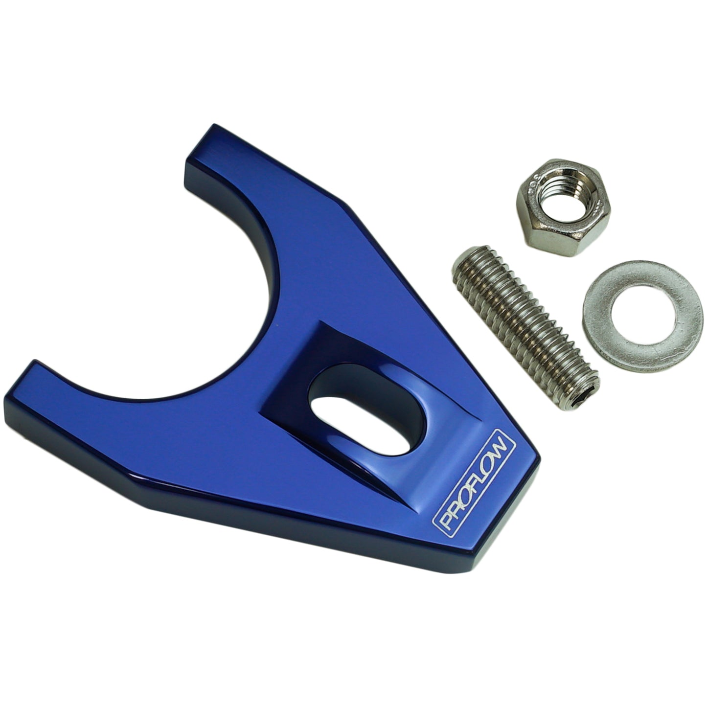 PFEDC032B Proflow Distributor Hold-Down Clamp, Billet Aluminium, Blue, Stud Mount, For Chevrolet, Small/Big Block, Each