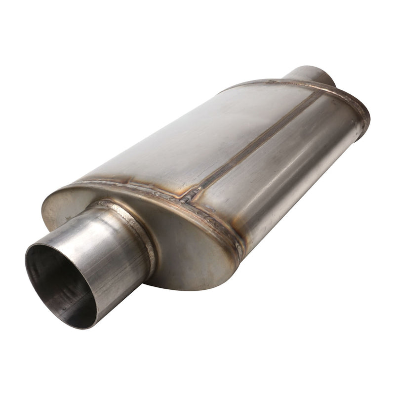 PFEEMS51506 Proflow Muffler Oval, 409 Stainless Steel Polished Flow Chamber 3in. Centre Inlet To 3in. Centre Outlet