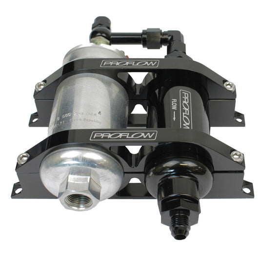 PFEFS305BBP Proflow Billet Bracket Kit, with Fuel Filter AN10 Black, -06AN Adapt & 044 Pump - SS Racetech Rods & Customs