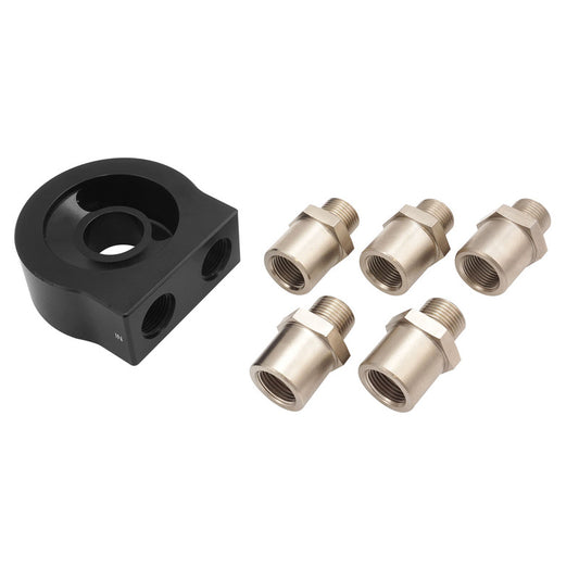 PFEOS-OB2020 Proflow Universal Oil Sandwich Adaptor, Low Profile, AN10 ORB Ports, 2 x 1/8" NPT, Billet Aluminium, Black - SS Racetech Rods & Customs