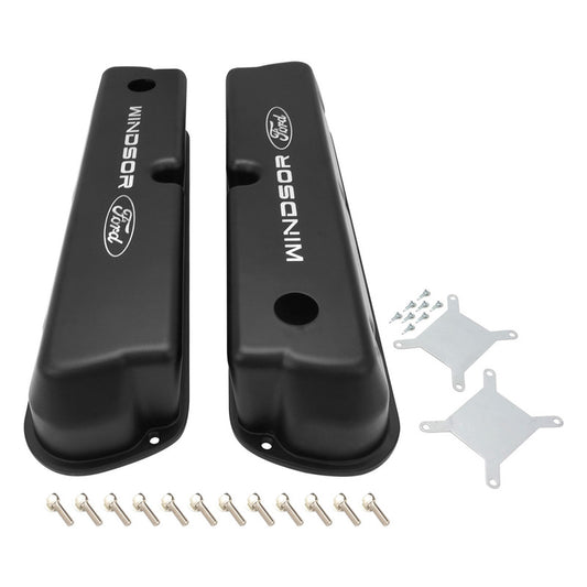 PFEVC-410 Proflow Valve Covers, Tall Cast Aluminium, Black, For Ford Logo, Small Block For Ford 289, 351W, Pair - SS Racetech Rods & Customs