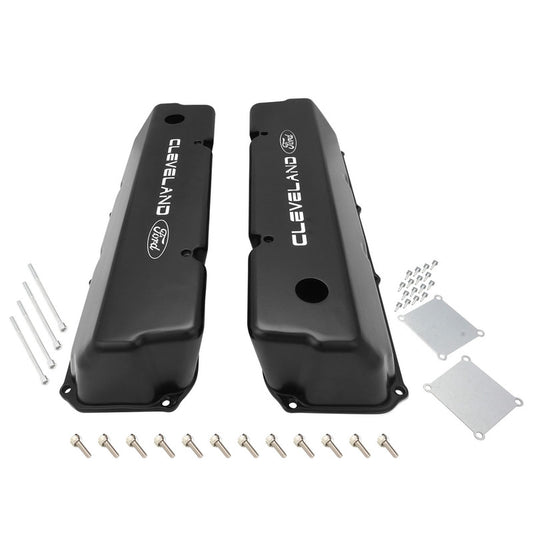 PFEVC-510 Proflow Valve Covers, Tall Cast Aluminium, Black, For Ford Logo, Small Block For Ford 302, 351C, Pair - SS Racetech Rods & Customs