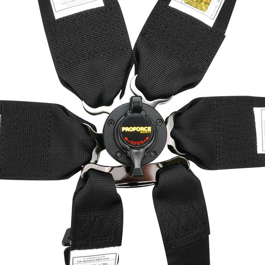PFS-7000BK Proforce Racing Harness, SFI,FIA & CAMS Approved, 6 Point Camlock, Individual-Type, Bolt-In, Floor or Roll Bar Mount, Black, Each - SS Racetech Rods & Customs