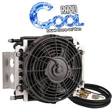 PFETC900 Proflow Transmission Cooler & Fan Kit, Duel Core Black Powder coat, 1 in x 11.50 in, Tube & Fin, 10in. Fan 650CFM, AN6 Inlet, Outlet